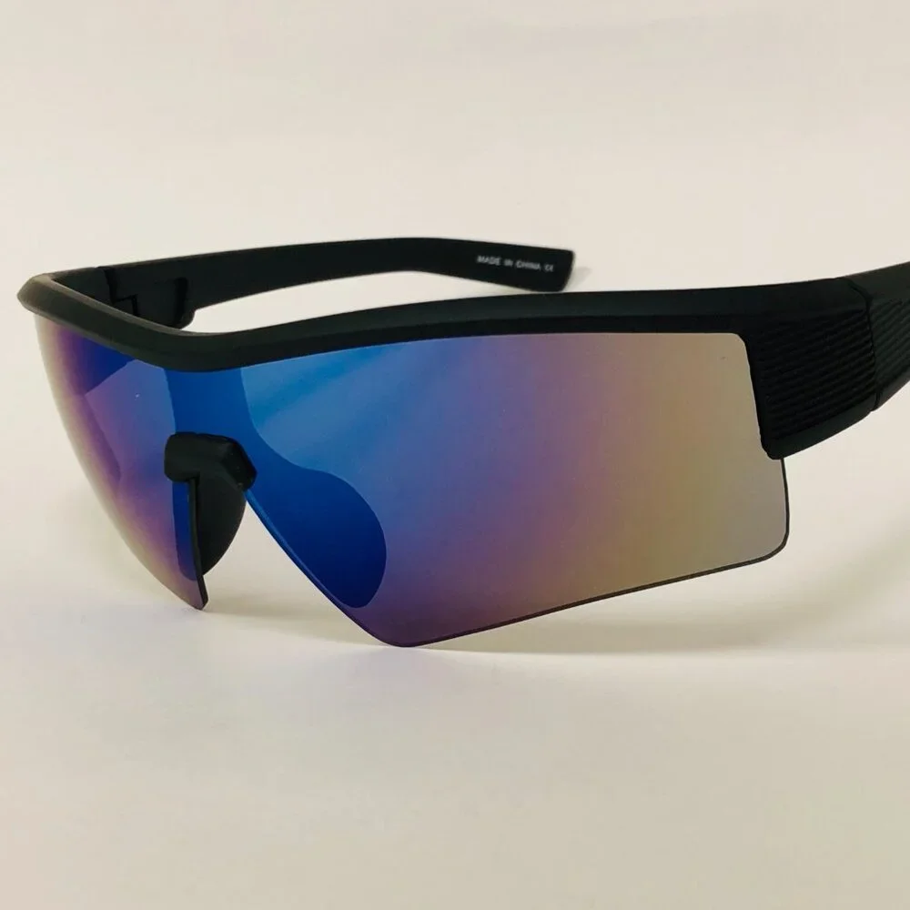 Men Sunglasses Blue Mirror Lens Wrap Around Driving‎ Running Rimless Lentes New